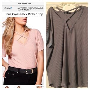 BOOHOO Criss Cross Ribbed Top